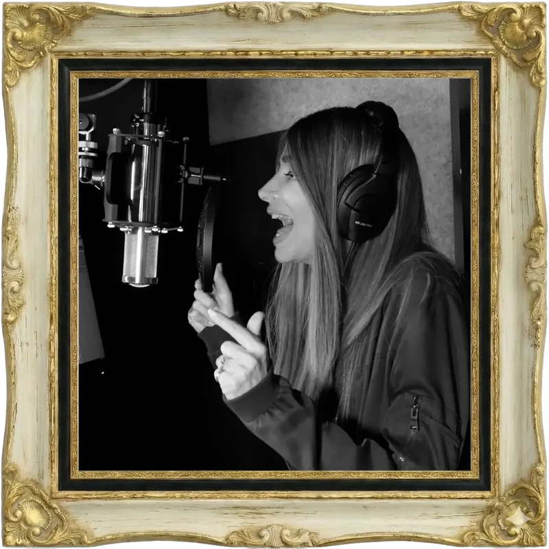Julia singing in the vocal booth