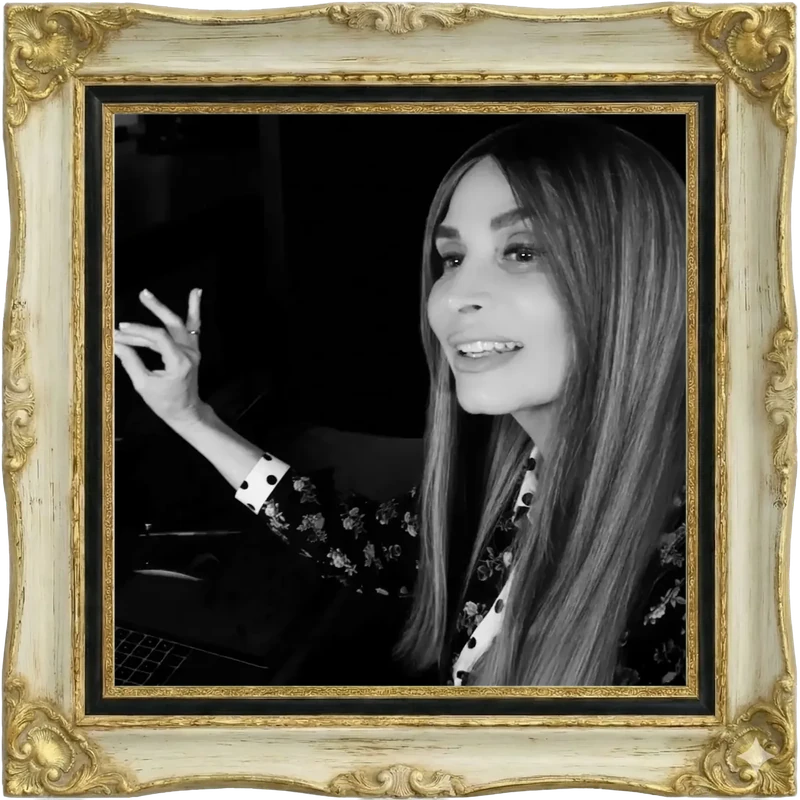 Julia conducting in black and white